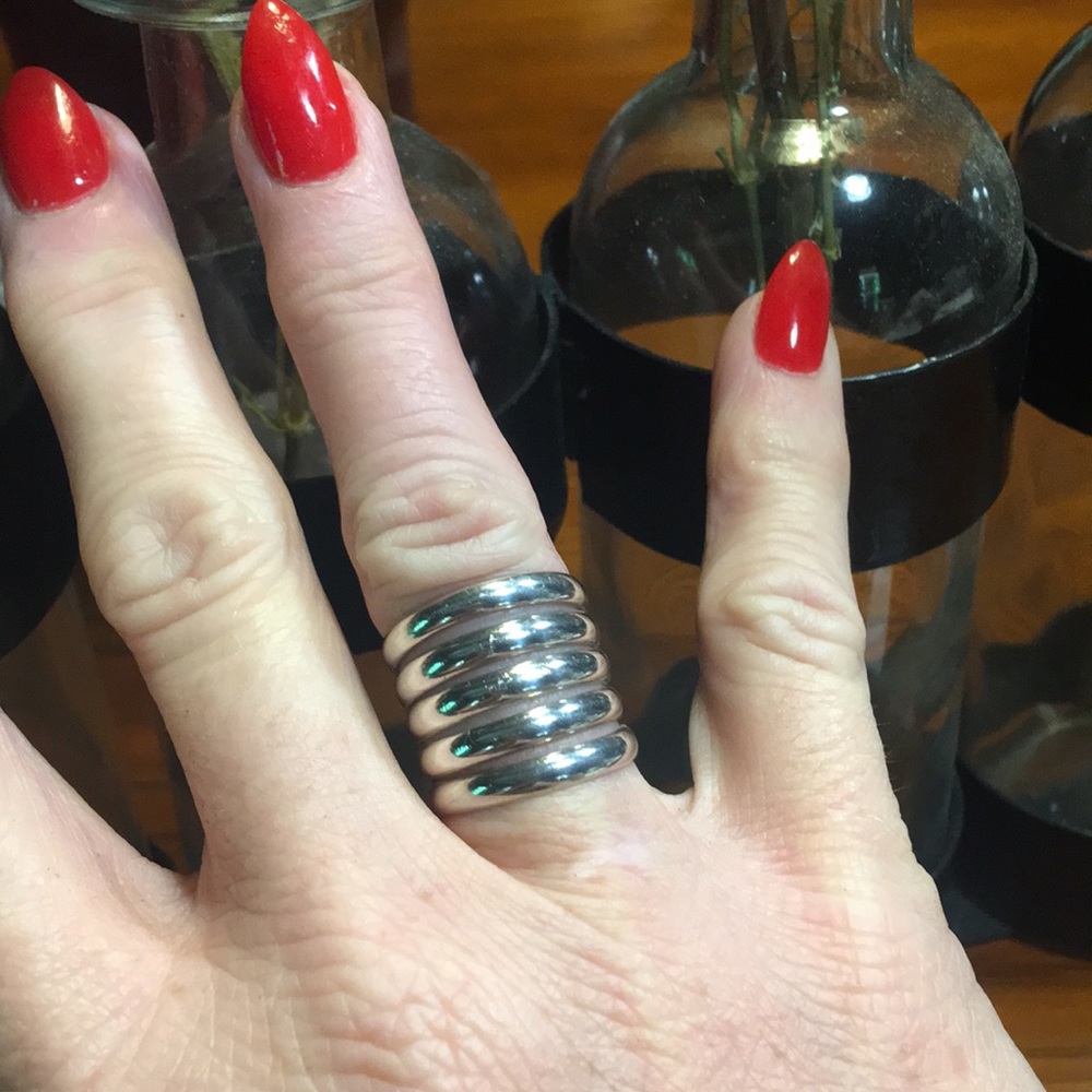 Sterling Silver Ring, Five Connected Wide Bands - image 5